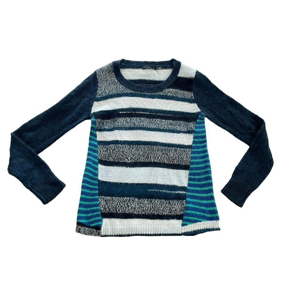 PrAna Woman's Sz XS Seffi Teal Blue Green Wool Blend Striped Pullover Sweater - Picture 8 of 8